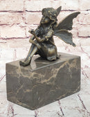 Young Fairy Girl Angel Winged Figure on Marble Base by Milo