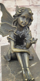 Young Fairy Girl Angel Winged Figure on Marble Base by Milo
