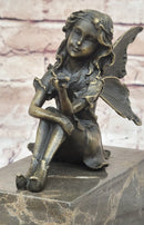 Young Fairy Girl Angel Winged Figure on Marble Base by Milo