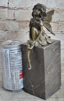 Young Child Winged Fairy Angel Bronze Sculpture on Marble Base