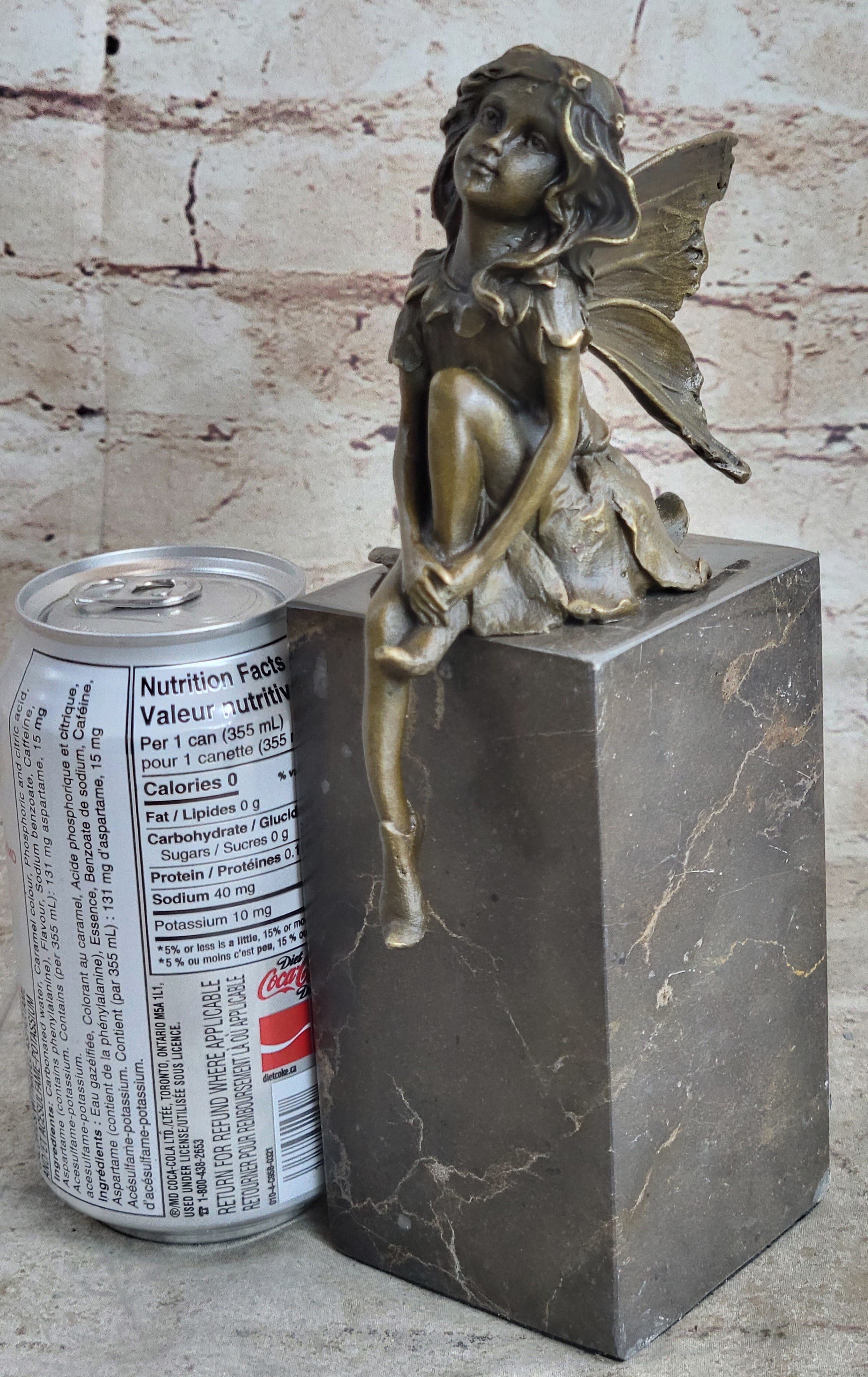 Young Child Winged Fairy Angel Bronze Sculpture on Marble Base