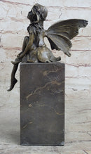Young Child Winged Fairy Angel Bronze Sculpture on Marble Base