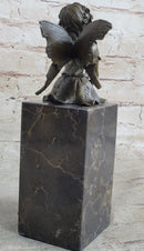 Young Child Winged Fairy Angel Bronze Sculpture on Marble Base