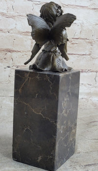Young Child Winged Fairy Angel Bronze Sculpture on Marble Base