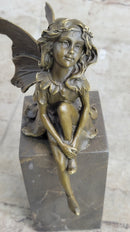 Young Child Winged Fairy Angel Bronze Sculpture on Marble Base