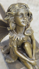 Young Child Winged Fairy Angel Bronze Sculpture on Marble Base