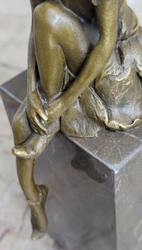 Young Child Winged Fairy Angel Bronze Sculpture on Marble Base