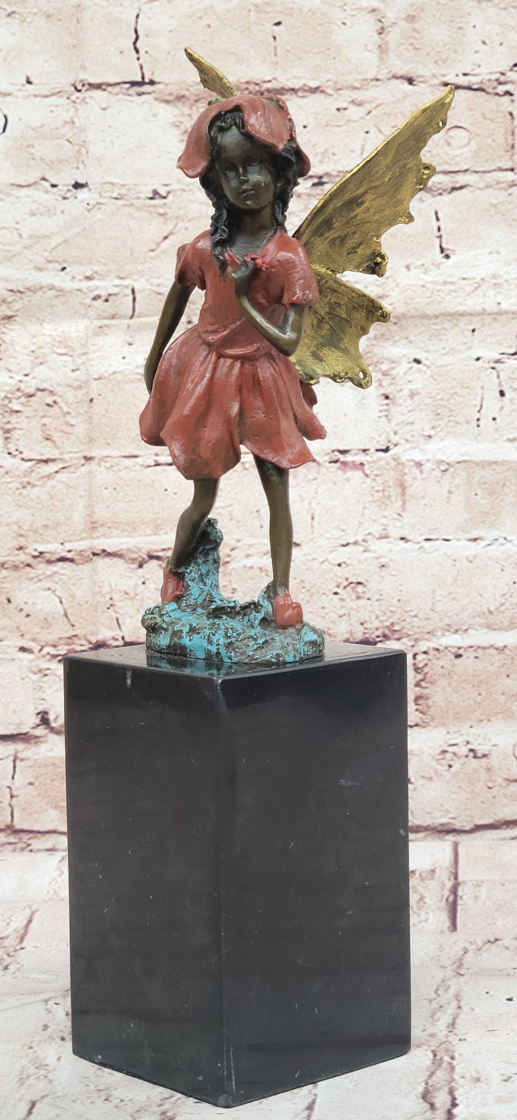 Colorful Fairy Angel Girl Bronze Figure on Marble Base