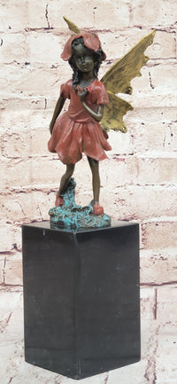 Colorful Fairy Angel Girl Bronze Figure on Marble Base