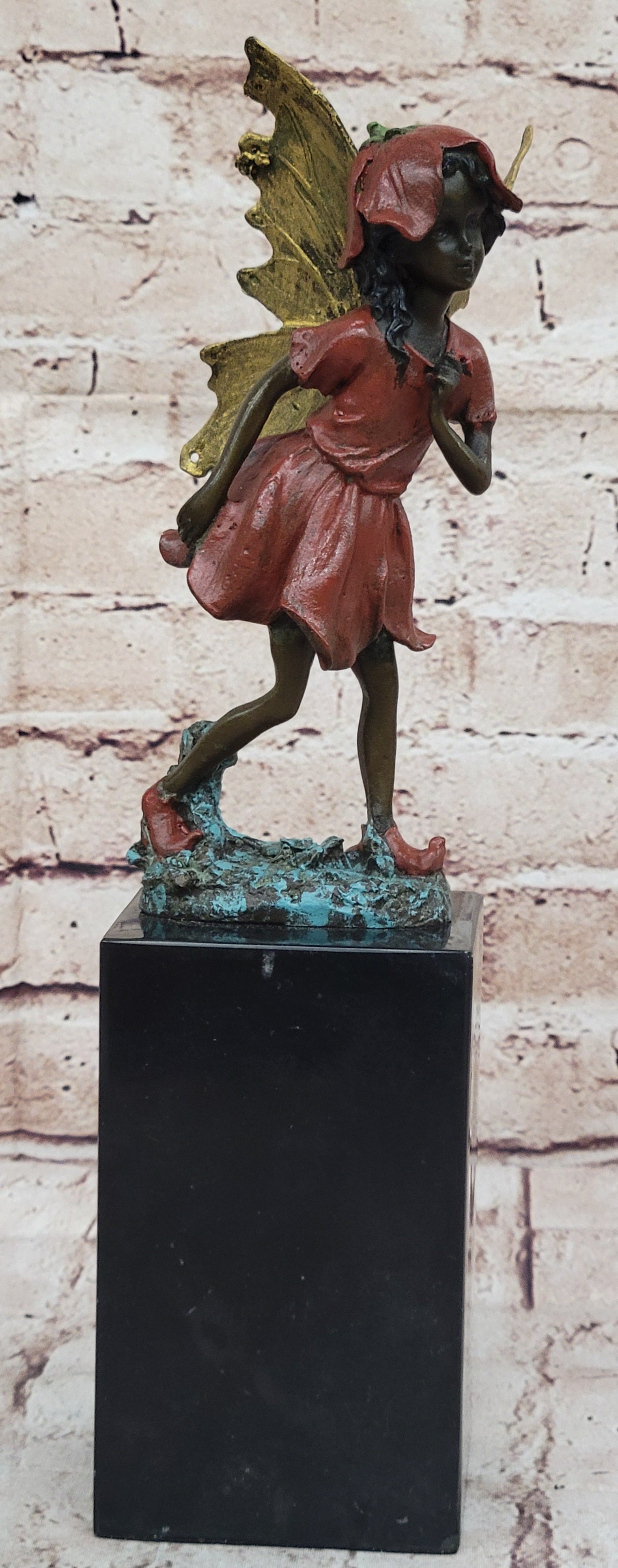 Colorful Fairy Angel Girl Bronze Figure on Marble Base