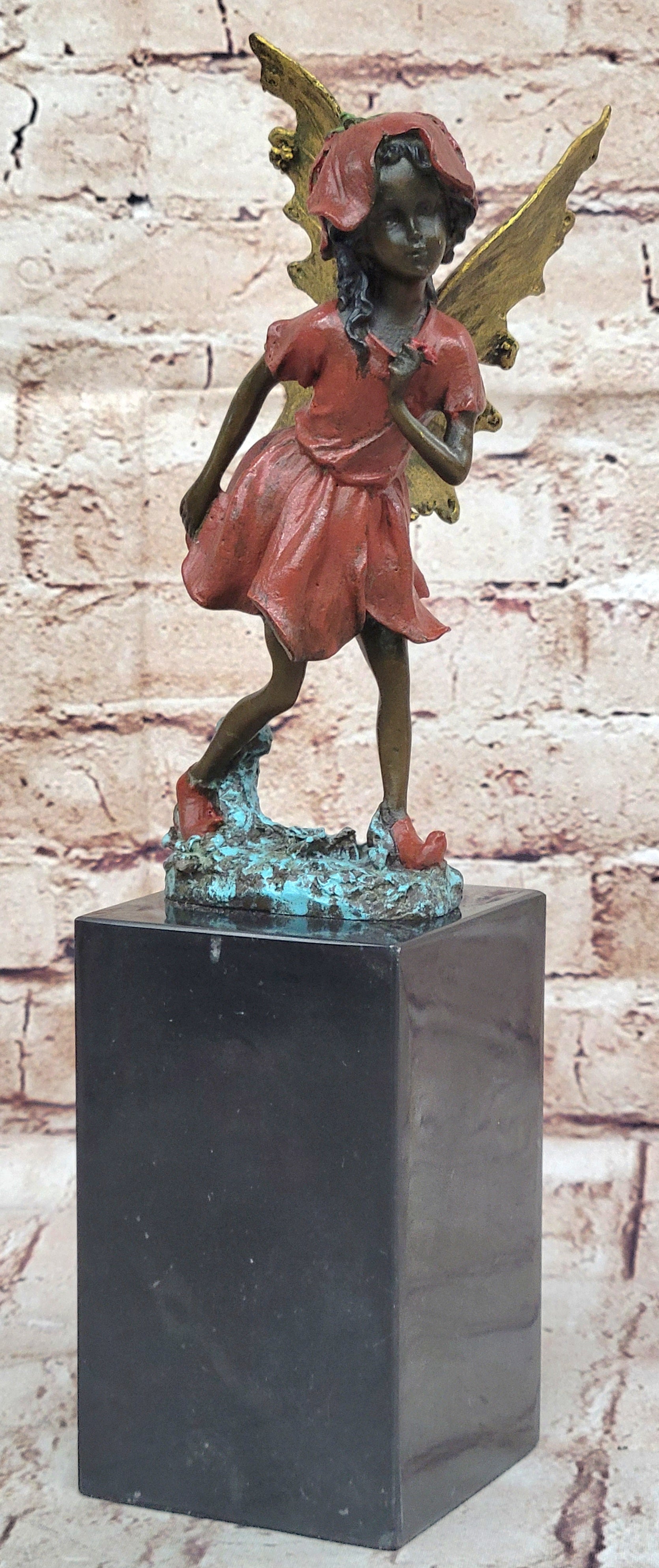 Colorful Fairy Angel Girl Bronze Figure on Marble Base