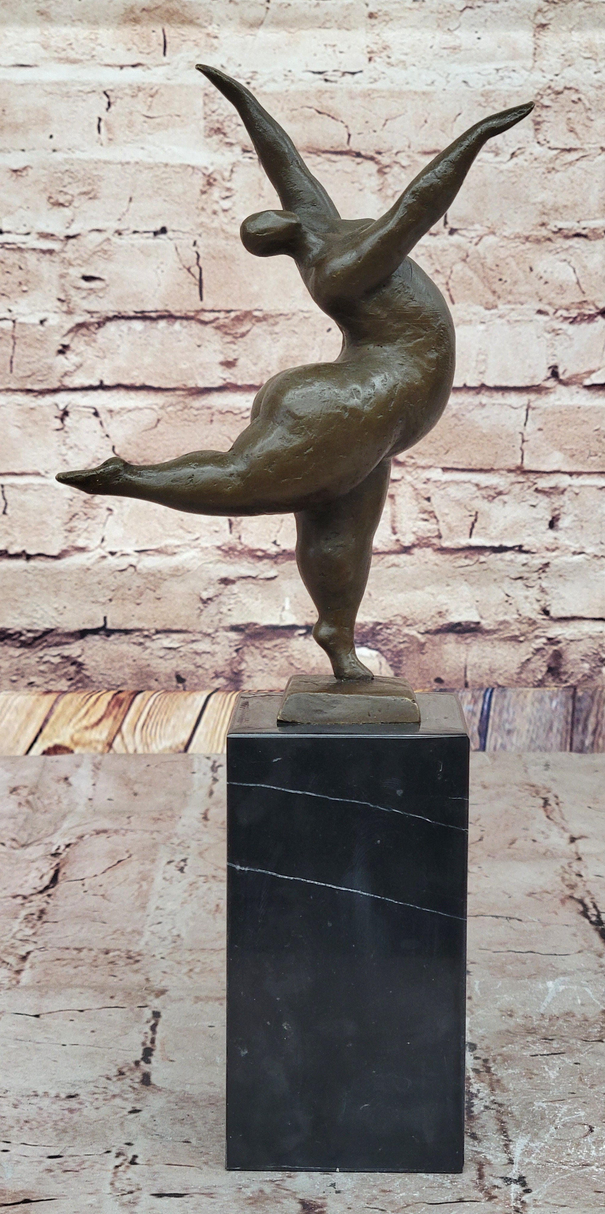 Abstract Curvy Nude Female Figure Dancer on Marble Base by Milo