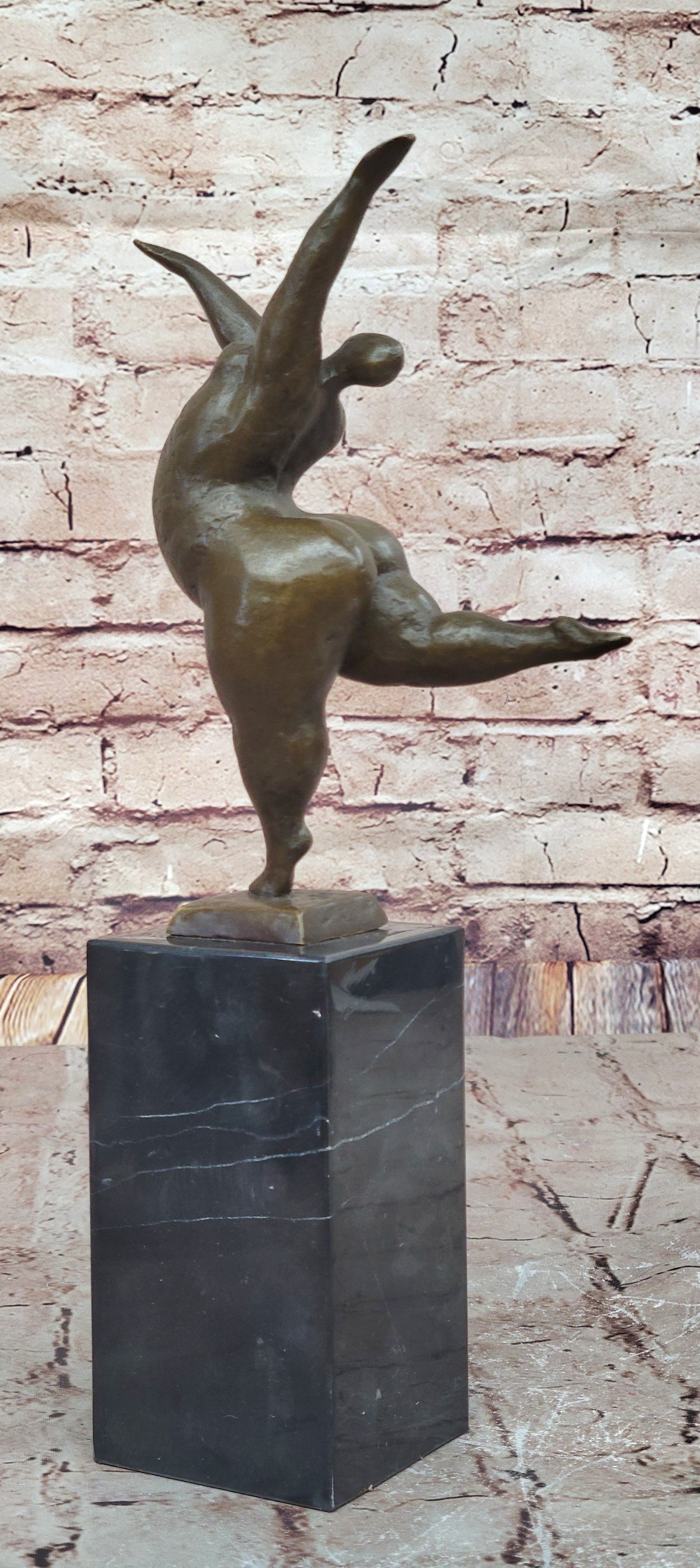 Abstract Curvy Nude Female Figure Dancer on Marble Base by Milo