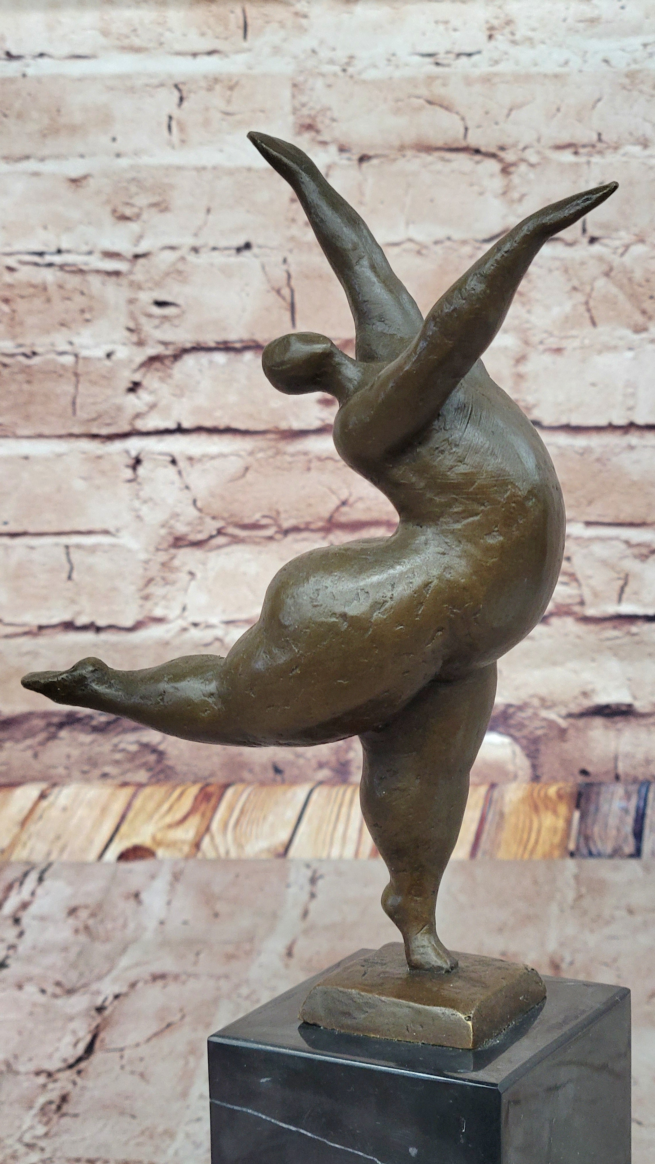 Abstract Curvy Nude Female Figure Dancer on Marble Base by Milo
