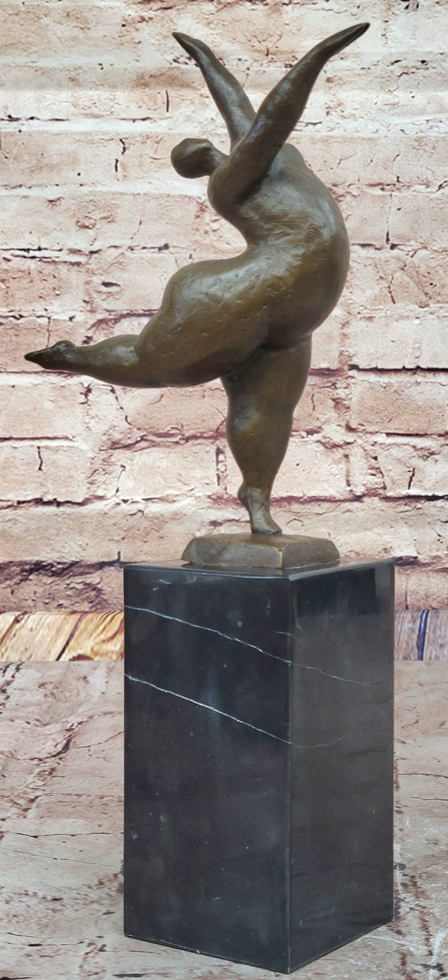 Abstract Curvy Nude Female Figure Dancer on Marble Base by Milo