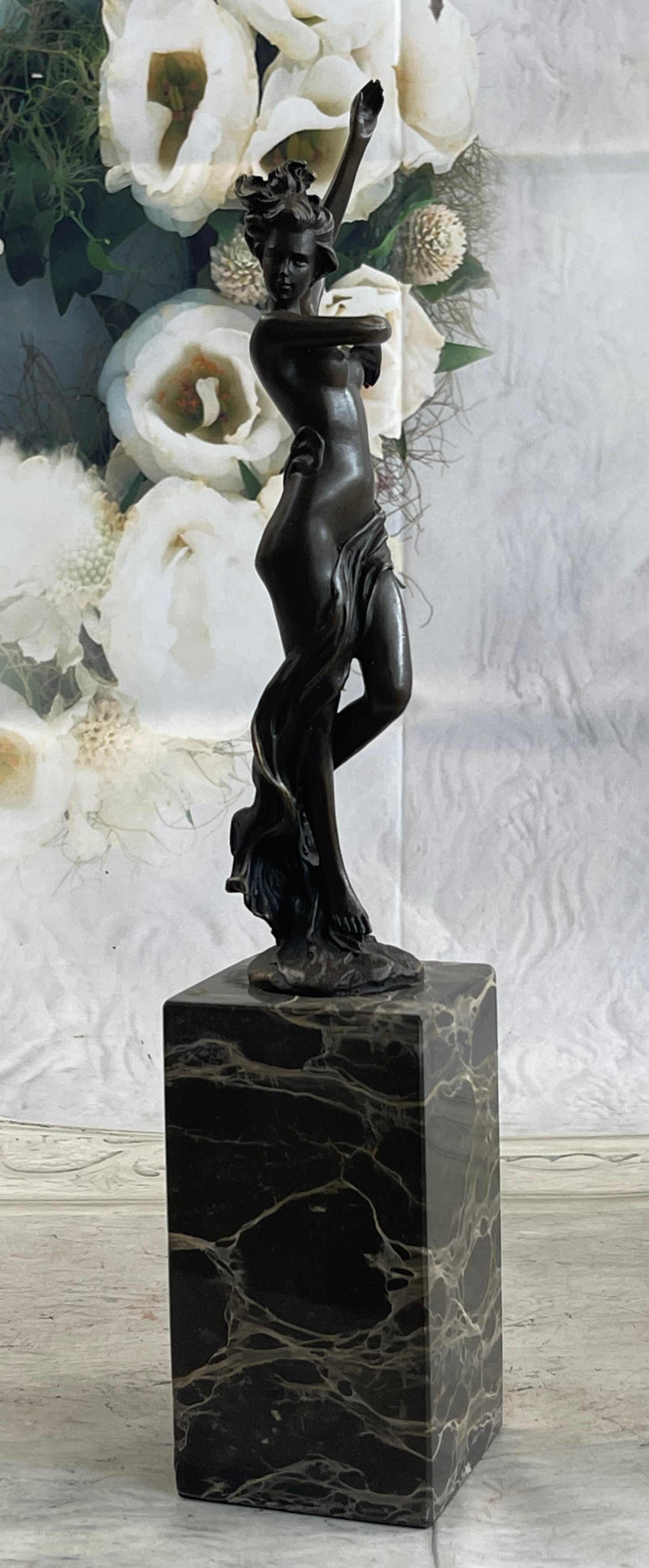 Classical Nude Female Figure Striking a Pose Bronze Sculpture