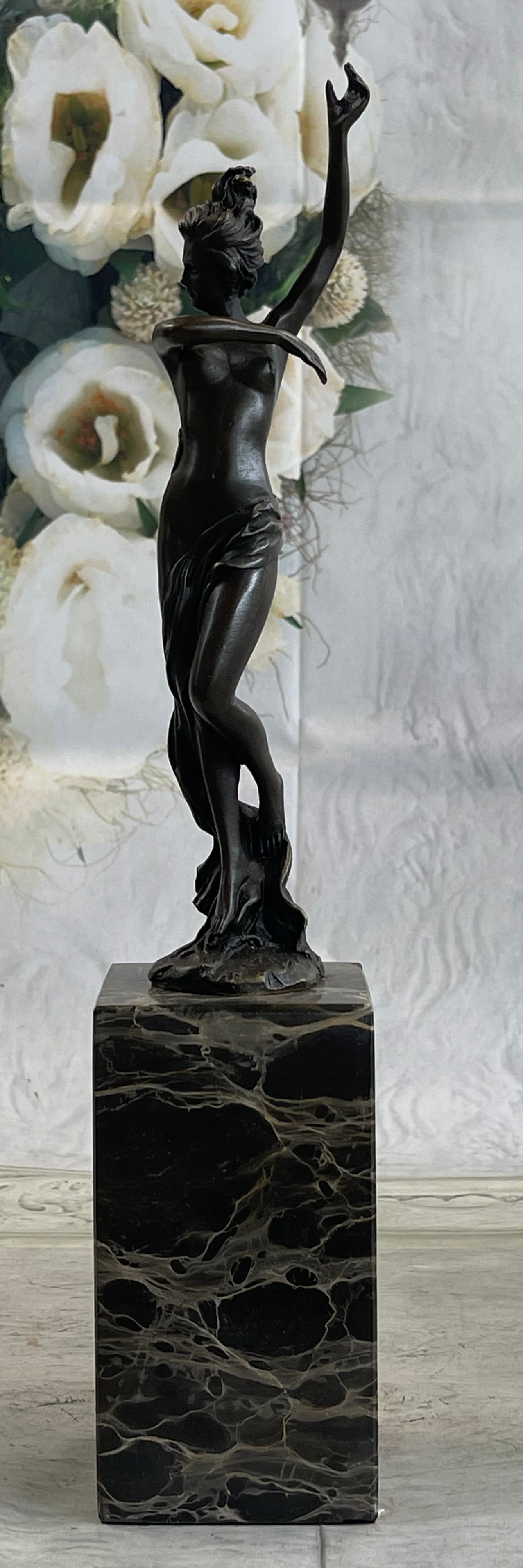 Classical Nude Female Figure Striking a Pose Bronze Sculpture
