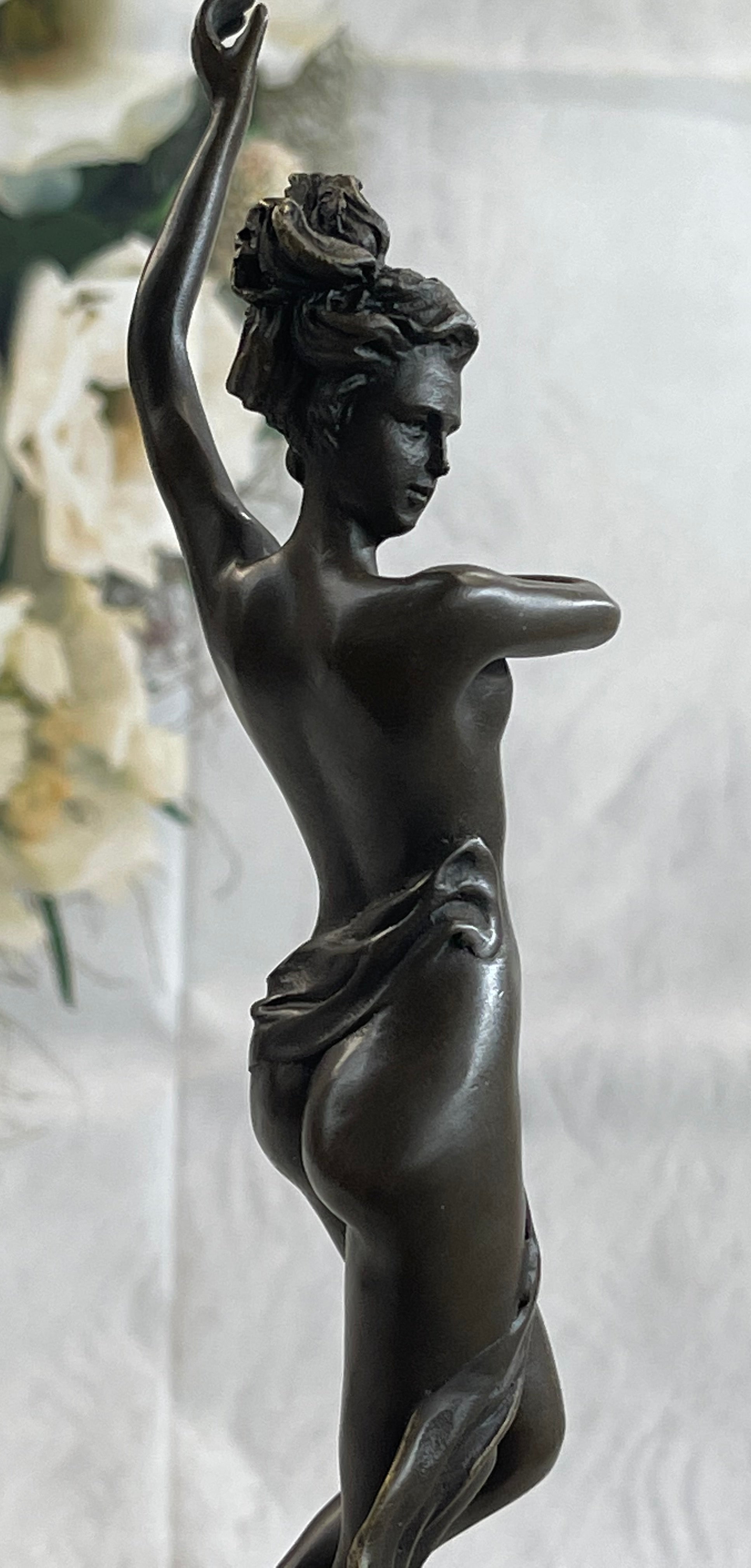 Classical Nude Female Figure Striking a Pose Bronze Sculpture