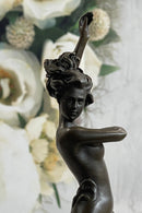 Classical Nude Female Figure Striking a Pose Bronze Sculpture