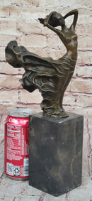 Nude Girl w/ Dress Blowing in the Wind Bronze Sculpture Statue Figure Signed Art