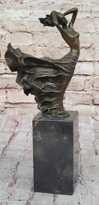 Nude Girl w/ Dress Blowing in the Wind Bronze Sculpture Statue Figure Signed Art