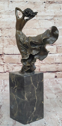 Nude Girl w/ Dress Blowing in the Wind Bronze Sculpture Statue Figure Signed Art