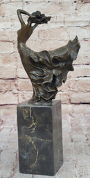 Nude Girl w/ Dress Blowing in the Wind Bronze Sculpture Statue Figure Signed Art