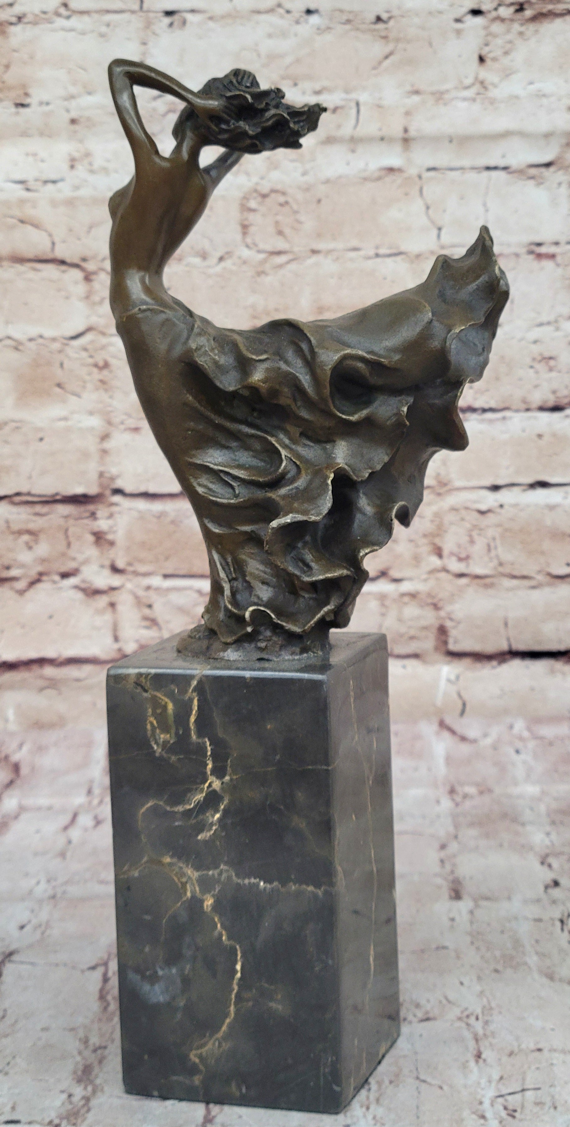 Nude Girl w/ Dress Blowing in the Wind Bronze Sculpture Statue Figure Signed Art