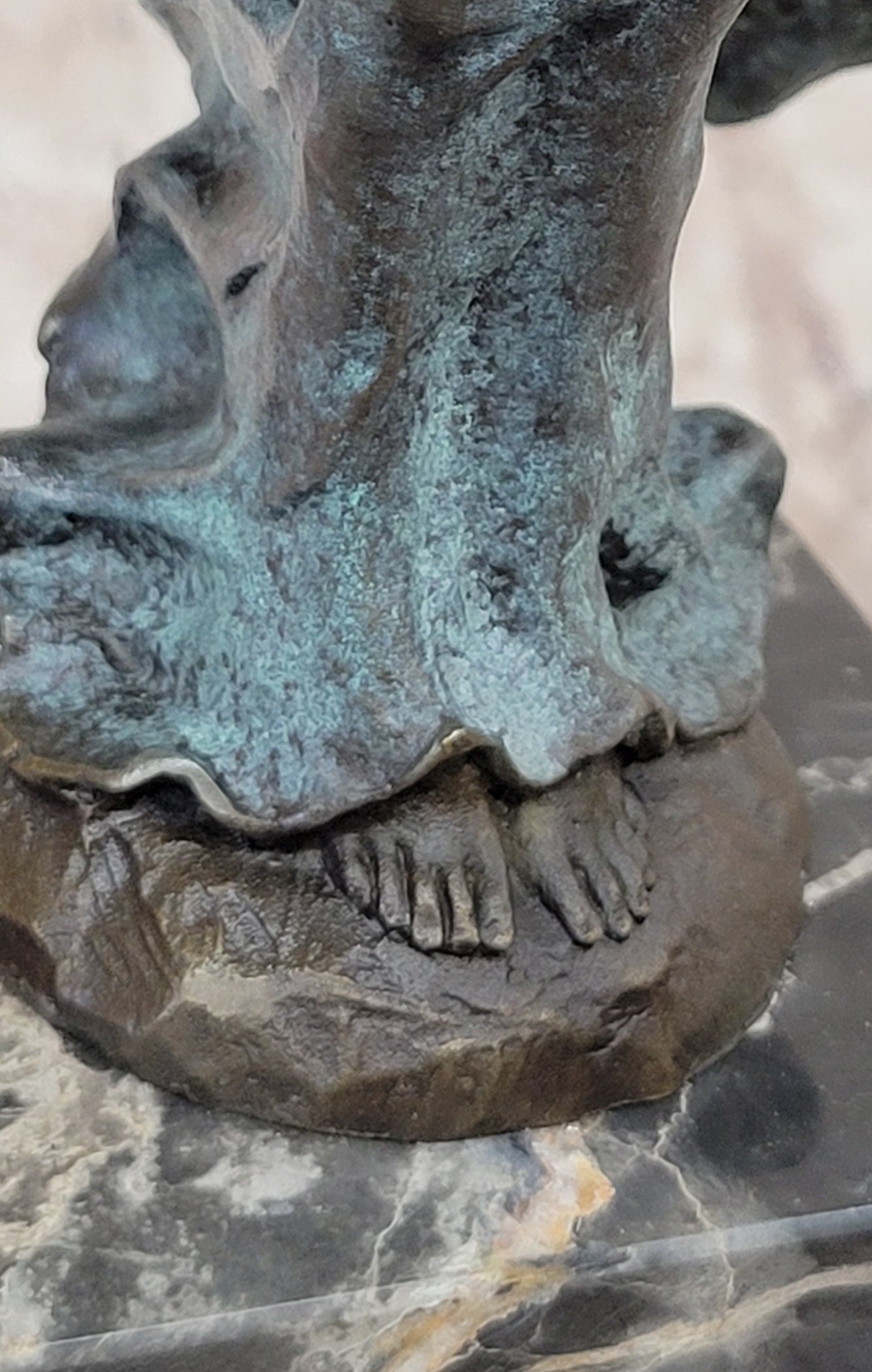 Semi Nude Woman with Skirt Blowing in the Wind - Green Patina Bronze Sculpture Figure