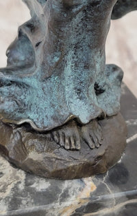 Semi Nude Woman with Skirt Blowing in the Wind - Green Patina Bronze Sculpture Figure
