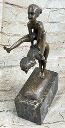 Milo Kids Playing Leap Frog Bronze Sculpture Hot Cast Marble Base