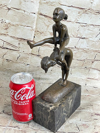 Milo Kids Playing Leap Frog Bronze Sculpture Hot Cast Marble Base