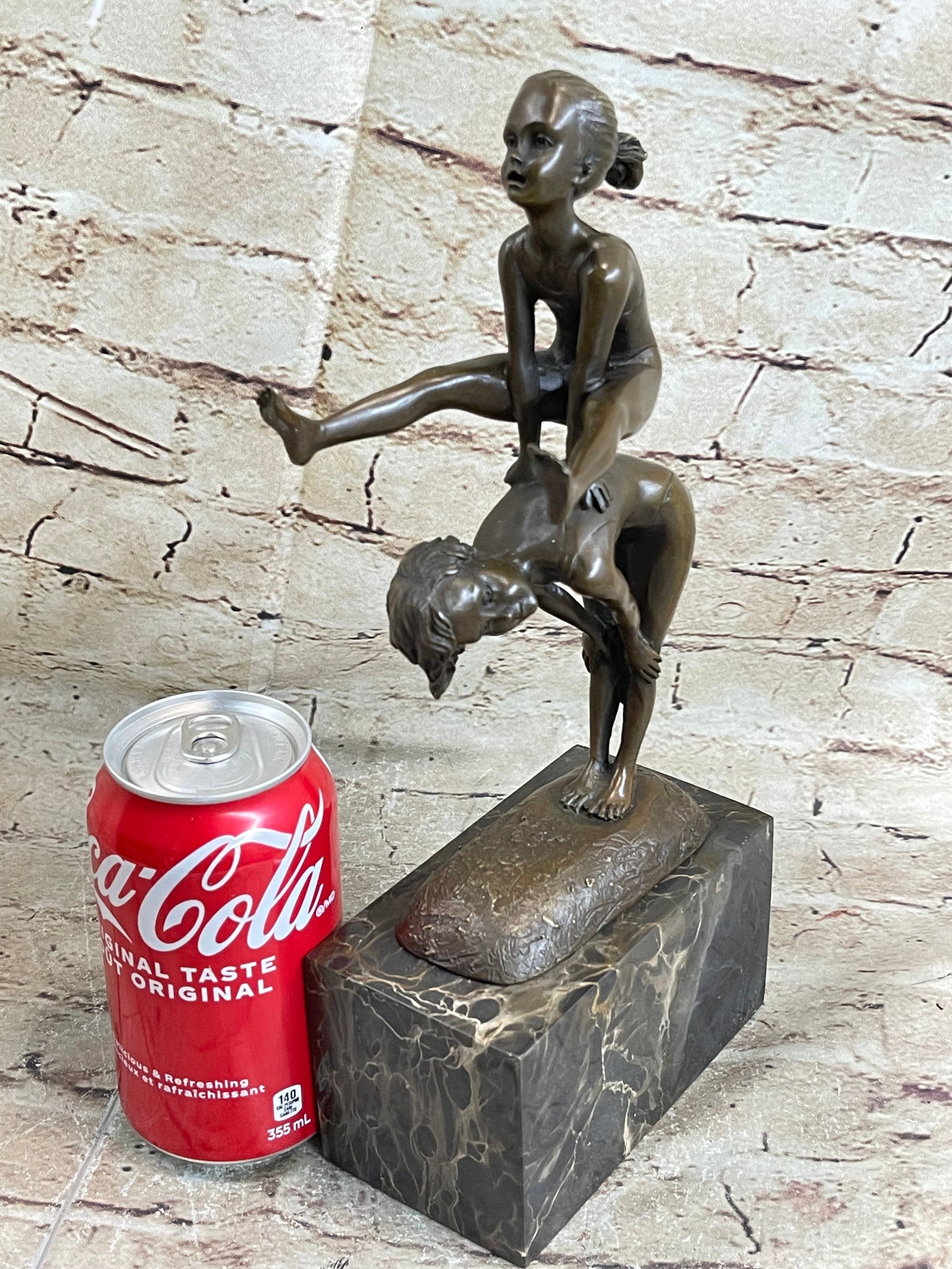 Milo Kids Playing Leap Frog Bronze Sculpture Hot Cast Marble Base
