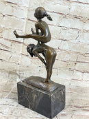Milo Kids Playing Leap Frog Bronze Sculpture Hot Cast Marble Base