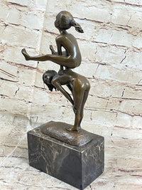 Milo Kids Playing Leap Frog Bronze Sculpture Hot Cast Marble Base