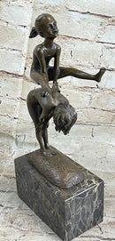 Milo Kids Playing Leap Frog Bronze Sculpture Hot Cast Marble Base
