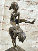 Milo Kids Playing Leap Frog Bronze Sculpture Hot Cast Marble Base