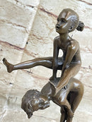 Milo Kids Playing Leap Frog Bronze Sculpture Hot Cast Marble Base