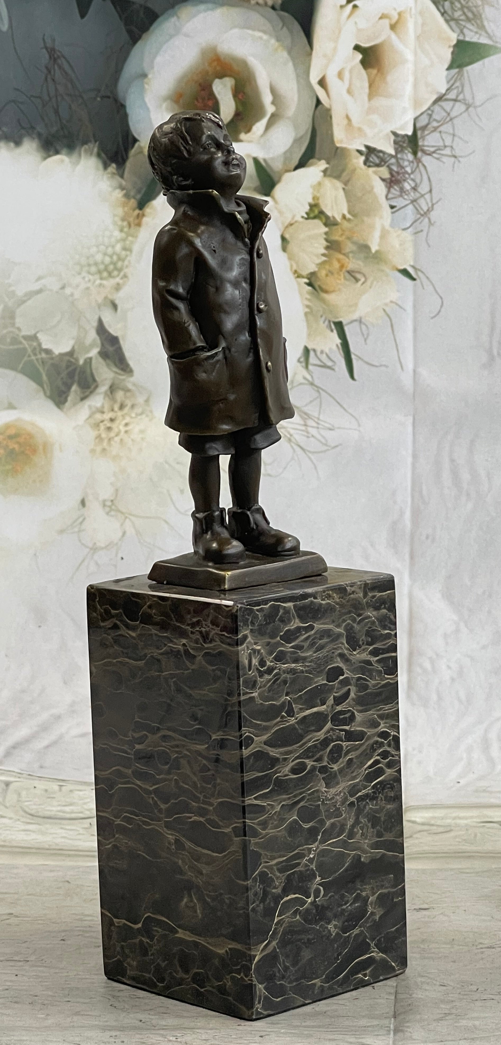 Boy in Rain Genuine Bronze Sculpture Bookend