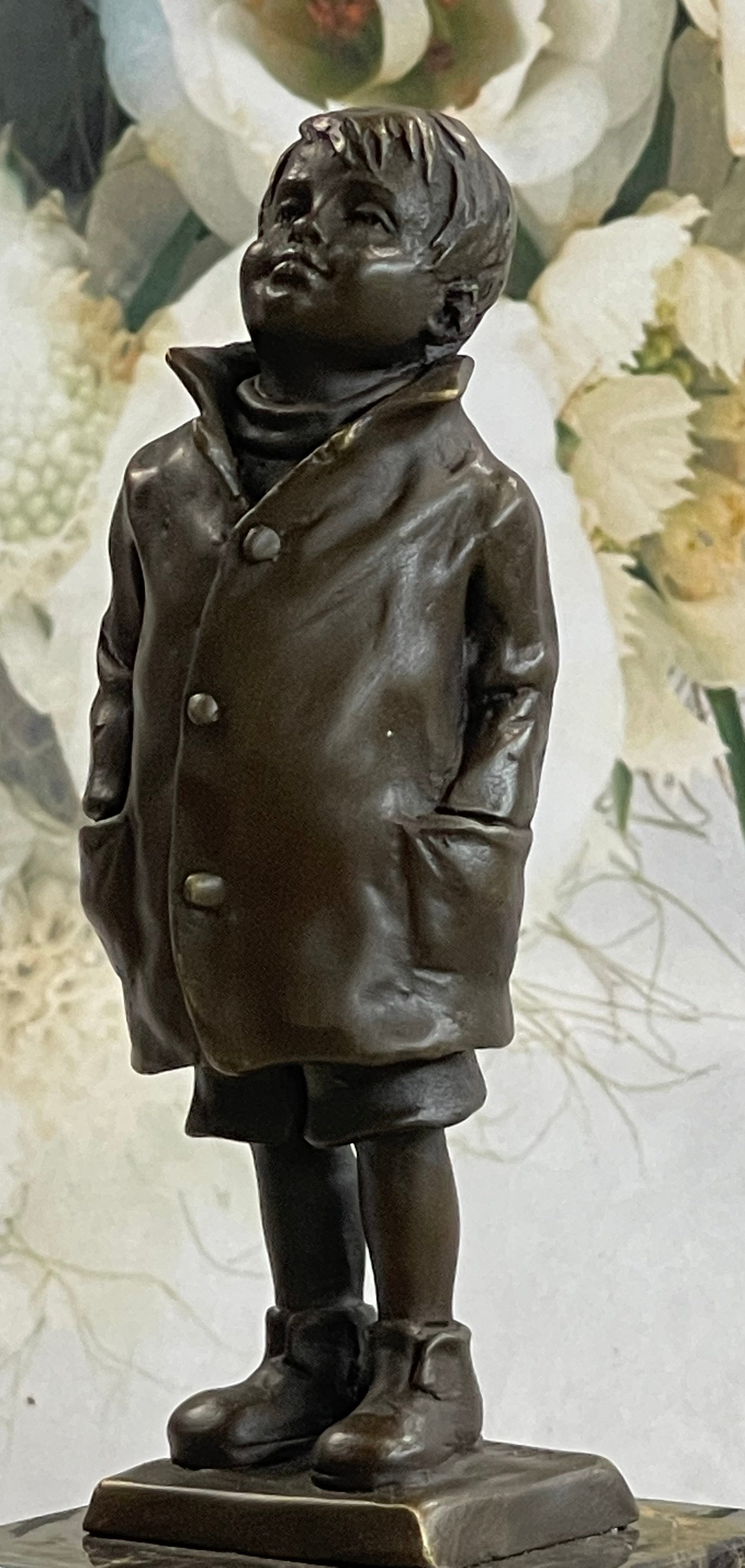 Boy in Rain Genuine Bronze Sculpture Bookend