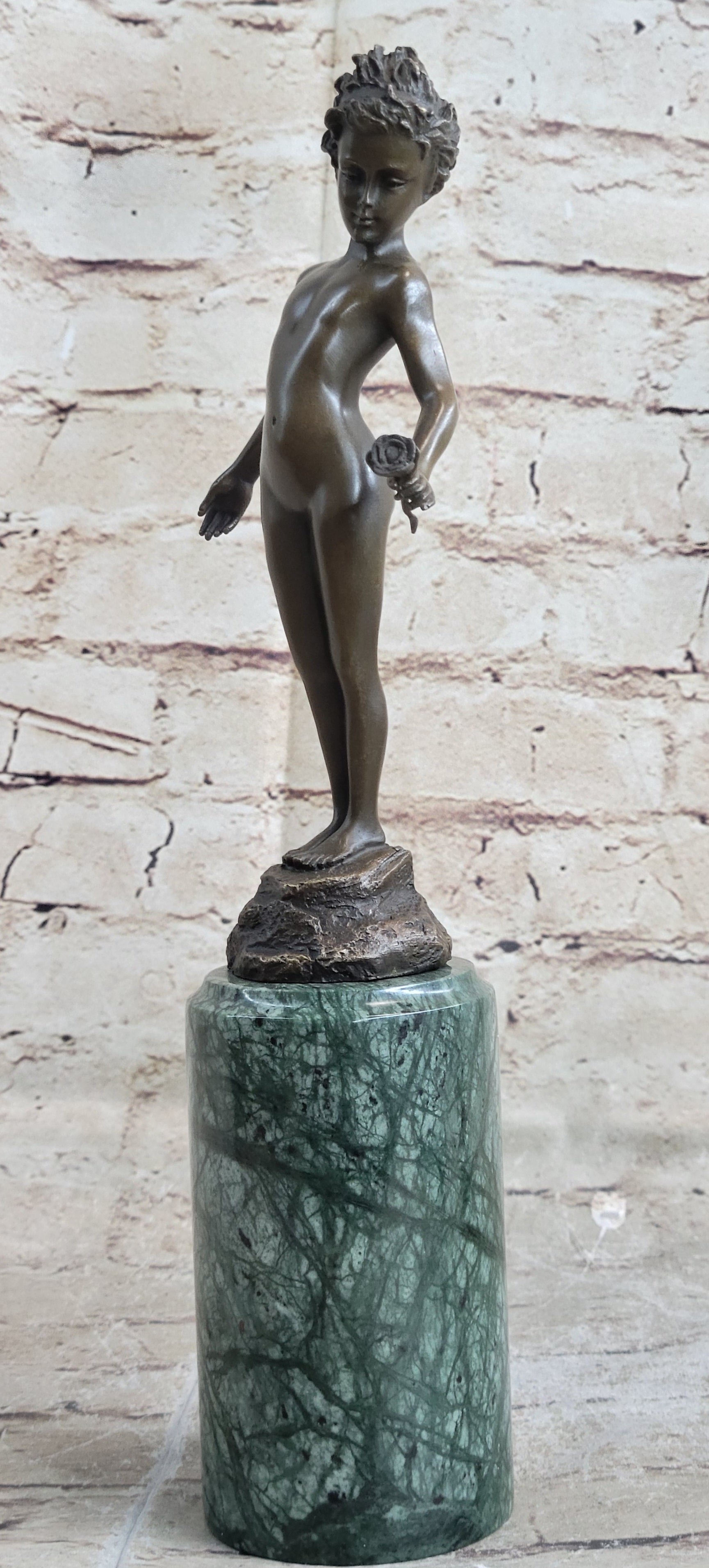 Signed Moreau Bronze Sculpture Young Girl Nude Art Deco Nouveau