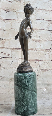 Signed Moreau Bronze Sculpture Young Girl Nude Art Deco Nouveau