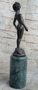 Signed Moreau Bronze Sculpture Young Girl Nude Art Deco Nouveau