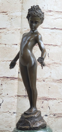 Signed Moreau Bronze Sculpture Young Girl Nude Art Deco Nouveau