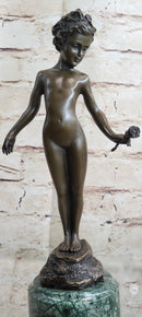 Signed Moreau Bronze Sculpture Young Girl Nude Art Deco Nouveau