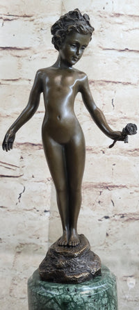 Signed Moreau Bronze Sculpture Young Girl Nude Art Deco Nouveau