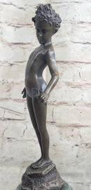 Signed Moreau Bronze Sculpture Young Girl Nude Art Deco Nouveau