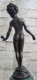 Signed Moreau Bronze Sculpture Young Girl Nude Art Deco Nouveau