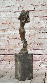 Bronze Art Nouveau Woman Statue – Elegant Nude with Flowing Veil on Marble Base