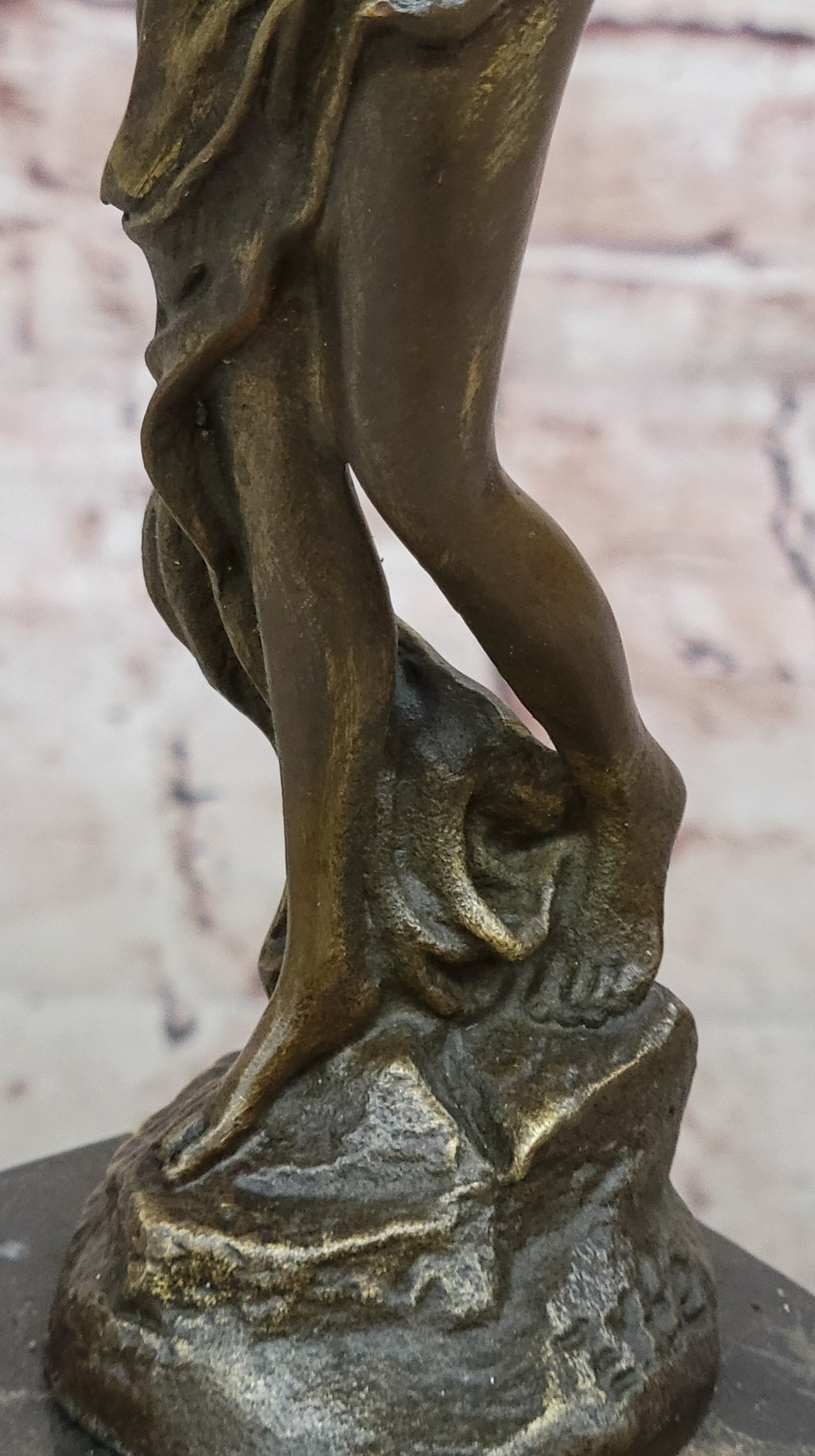 Bronze Art Nouveau Woman Statue – Elegant Nude with Flowing Veil on Marble Base